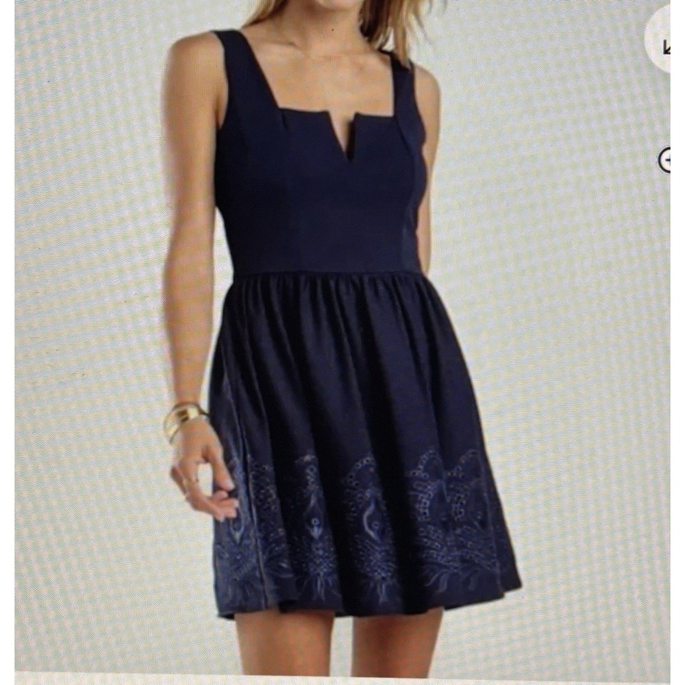 Mi Ami Francesca's Skater Dress Navy Blue Eyelet Hem Square Neck Wedding Party M